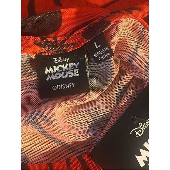 Disney Mickey Mouse Womens Red Mesh Long Sleeve Graphic T-Shirt Size Large NWT - Picture 6 of 6